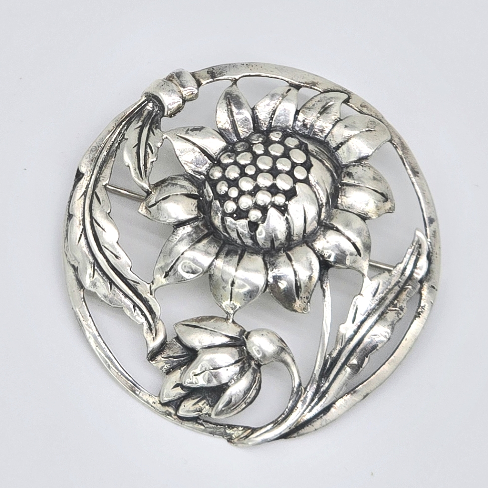 Danecraft Brooch Sterling Silver Sunflower Art Nouveau 70$
